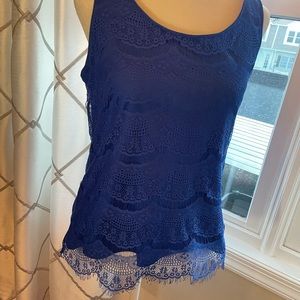 Royal Blue AT Lace Sleeveless Blouse